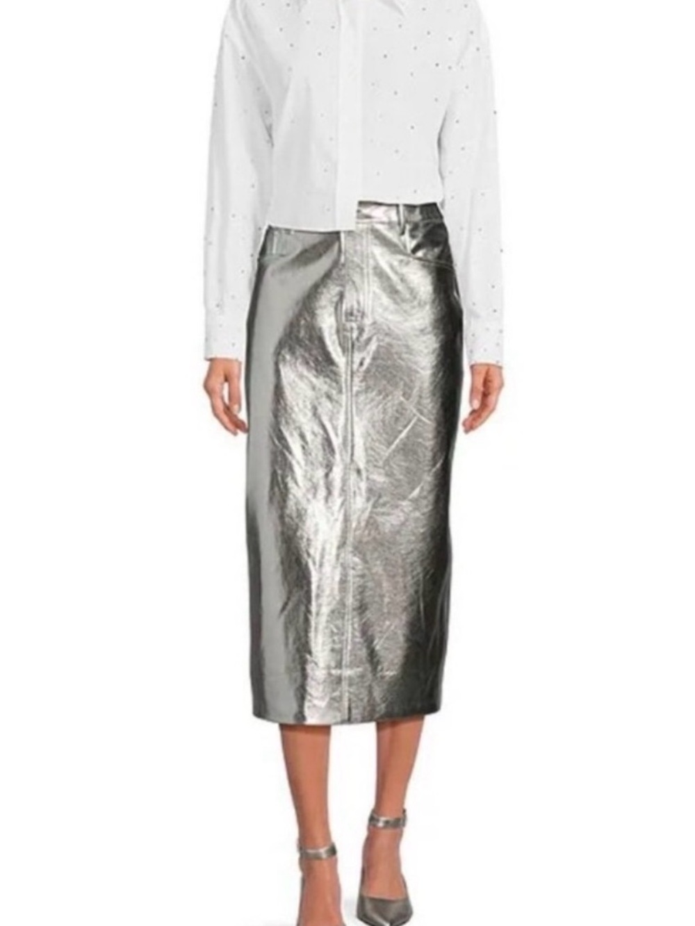 Gianni Bini Silver Metallic Midi Skirt - Picture 4 of 6